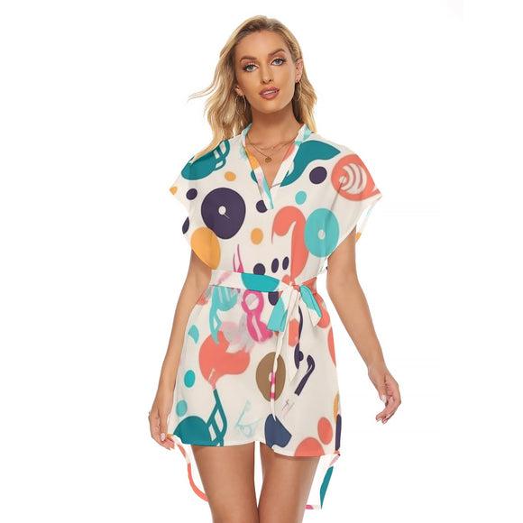 Melody Muse Women's Classic Wrap Dress with Stand-up Collar | Casual Style
