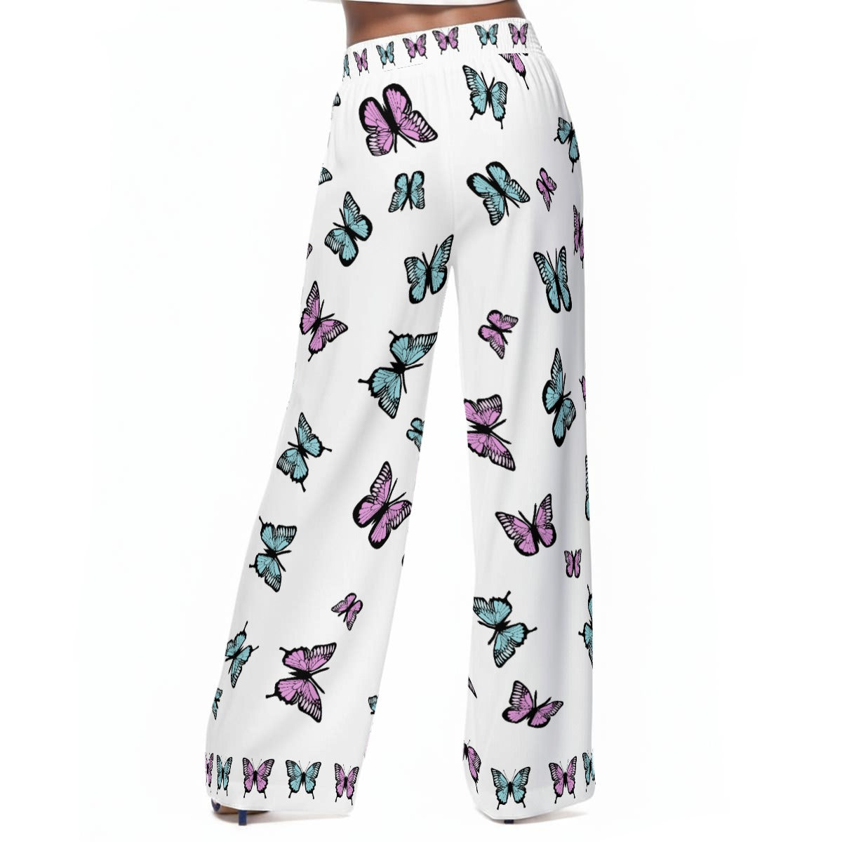 Pastel Butterfly Wide-Leg Palazzo Pants | 100% Rayon