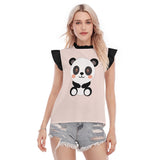 Kawaii Heaven Women's Cute Panda Graphic Ruffle Sleeve Blouse - Pink