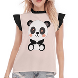 Kawaii Heaven Women's Cute Panda Graphic Ruffle Sleeve Blouse - Pink