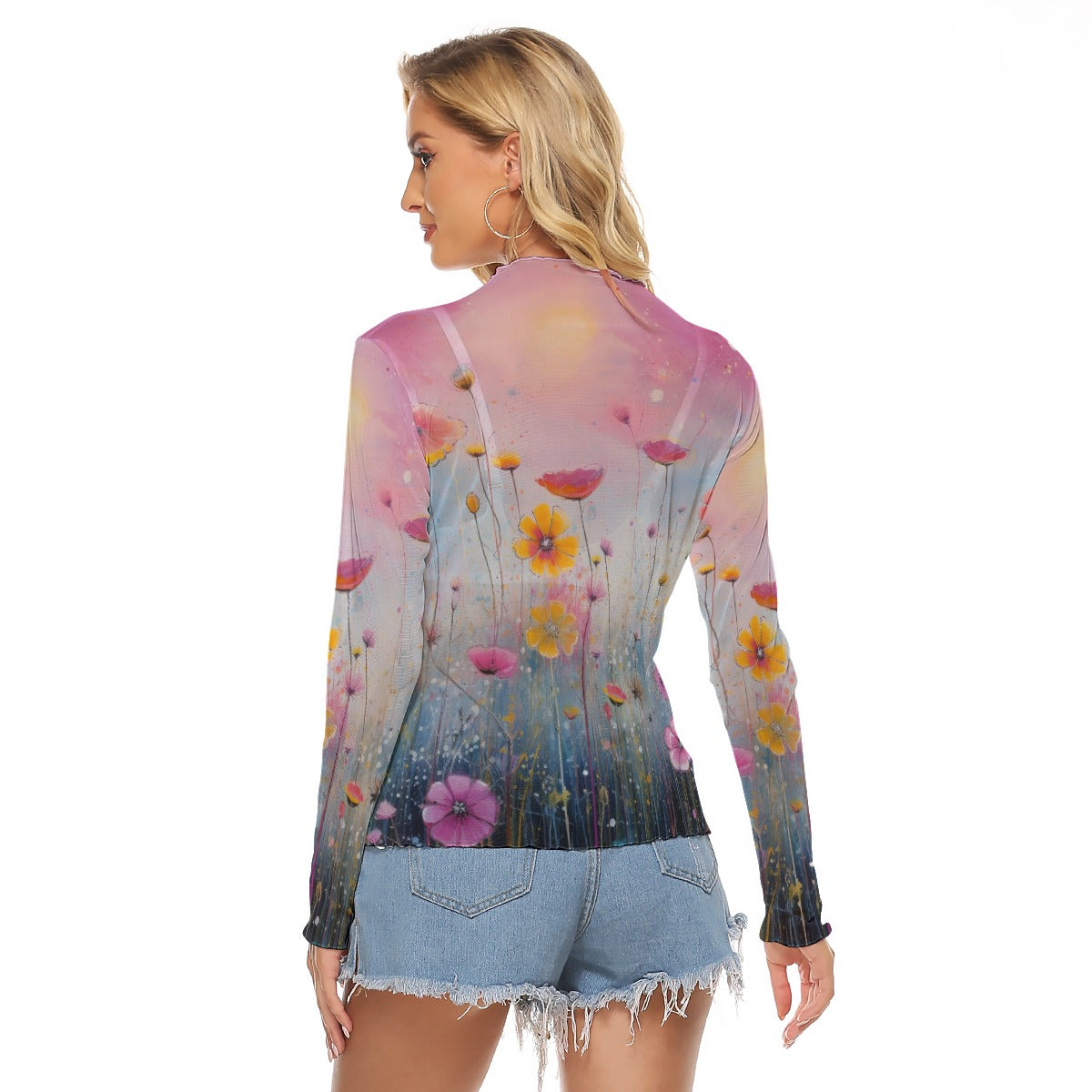 Sheer Mesh Long Sleeve T-Shirt for Women – Lightweight Fitted Top