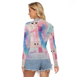 Kawaii Heaven Women's Mesh T-shirt with Tie-Dye Heart Grid Print - Sexy Unique Design