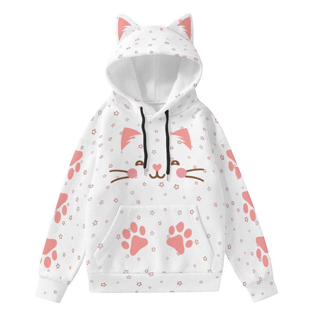 Kawaii Heaven Women's Cute Cat Ear Hoodie with Pink Paw Print