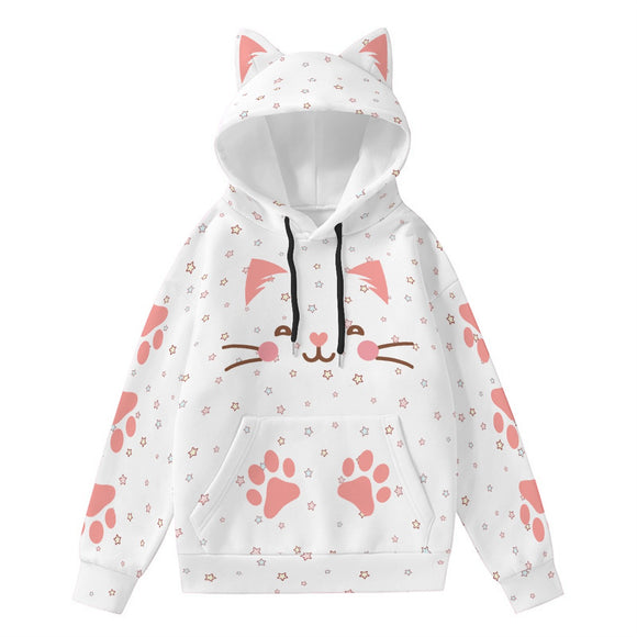 Kawaii Heaven Women's Cute Cat Ear Hoodie with Pink Paw Print