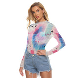 Kawaii Heaven Women's Mesh T-shirt with Tie-Dye Heart Grid Print - Sexy Unique Design