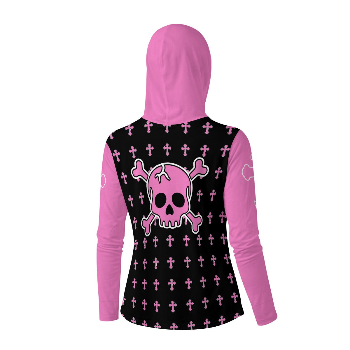Pink Skull Hooded Top with Face Cover – Goth Long Sleeve Shirt