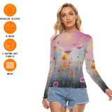 Sheer Mesh Long Sleeve T-Shirt for Women – Lightweight Fitted Top