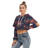 Kawaii Heaven Heavy Fleece Cropped Hoodie with Hollow Out Sleeves & Drawstring for Women