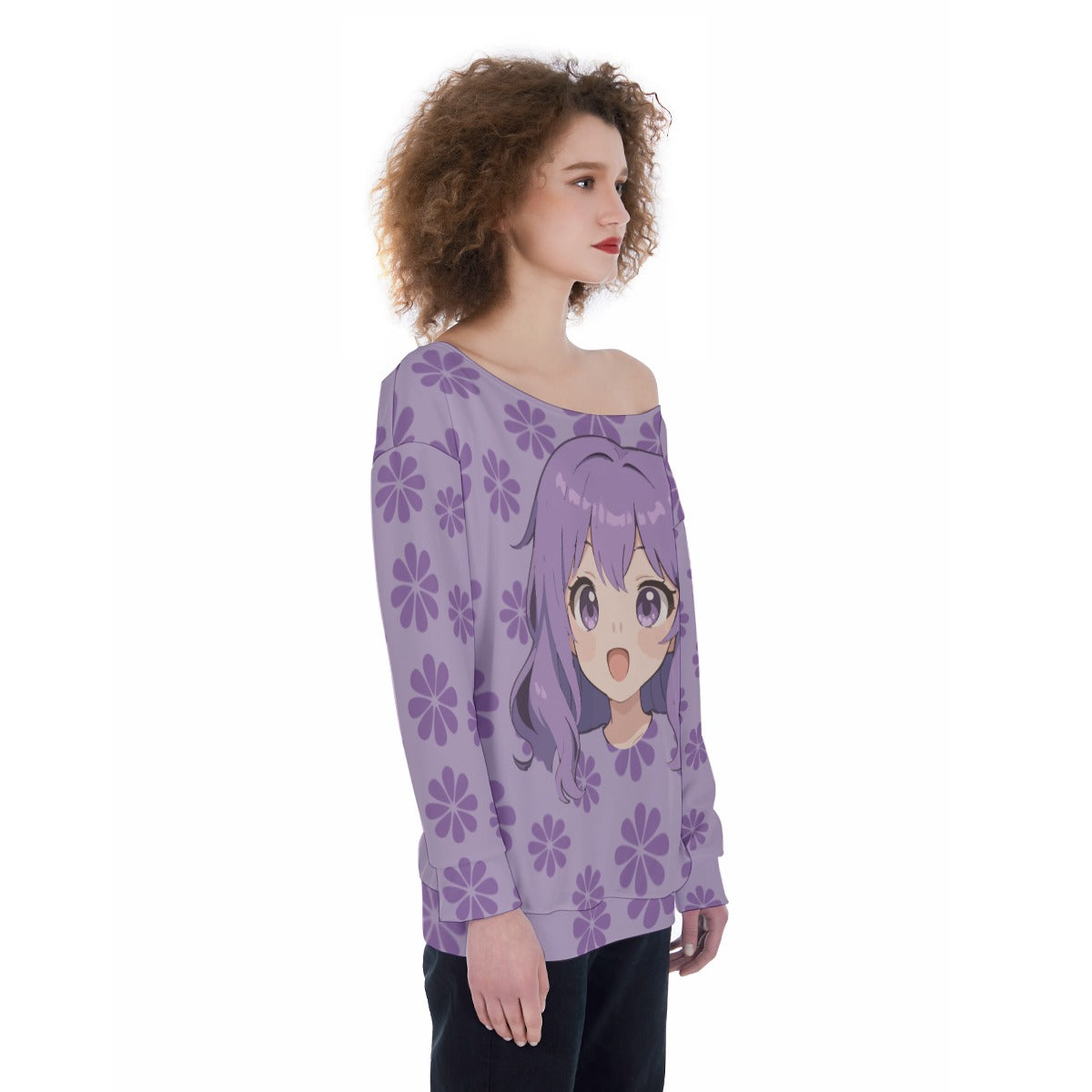 Anime Women's Oversized Off-Shoulder Sweatshirt - Scuba Fabric | All Seasons