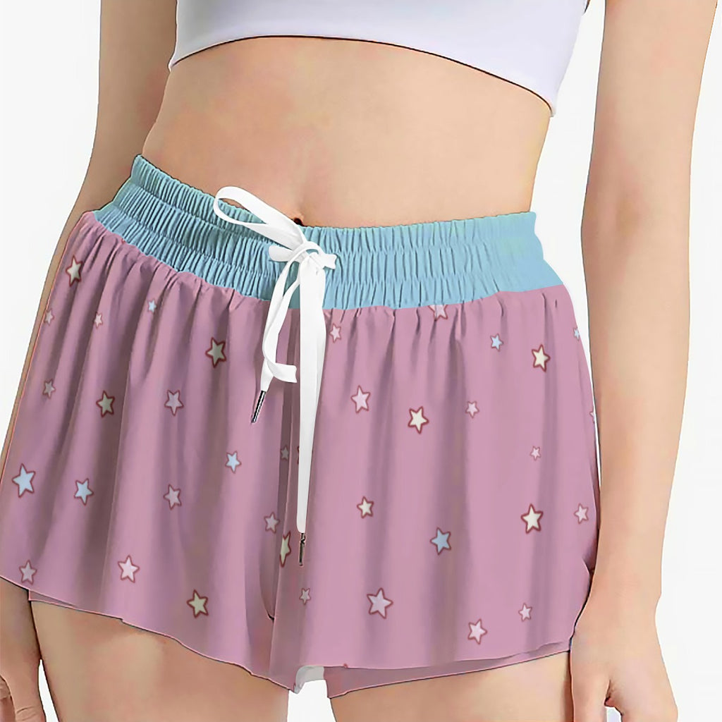Kawaii Heaven Women's Rainbow Star Print Active Skort with Built-in Shorts