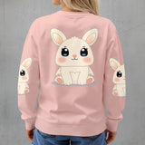 Kawaii Bunny Fleece Sweatshirt for Women - Cozy Rabbit Crew Neck Pullover