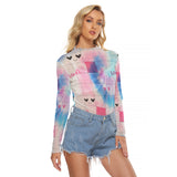 Kawaii Heaven Women's Mesh T-shirt with Tie-Dye Heart Grid Print - Sexy Unique Design