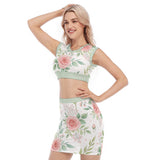 Floral Rose Two Piece Set – Crop Top and Mini Skirt Outfit