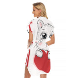 Sweet Kitty Love Wrap Dress - Casual Women's Stand-up Collar Dress with Belt | Polyester