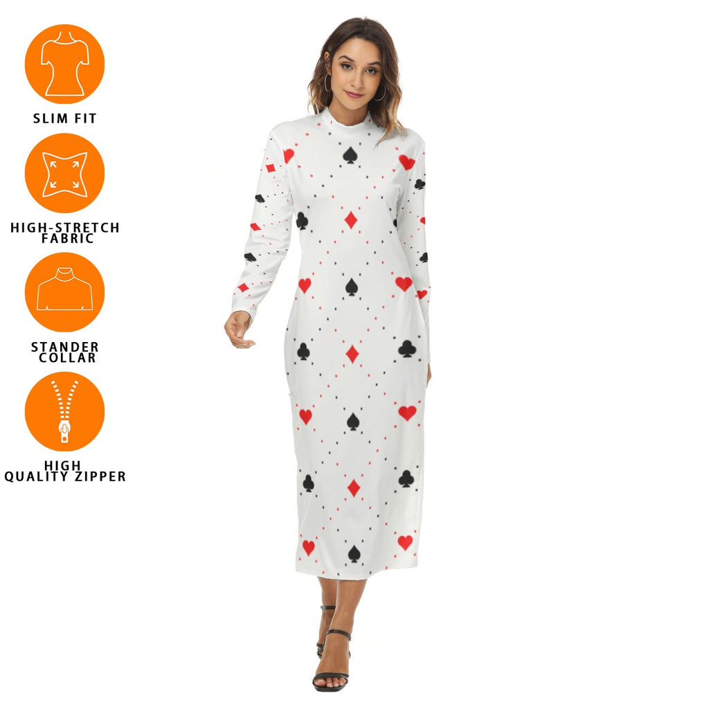 Kawaii Heaven Women's Sexy Close-Fitting Hip Dress with Zipper | Queen of Cards Maxi Dress