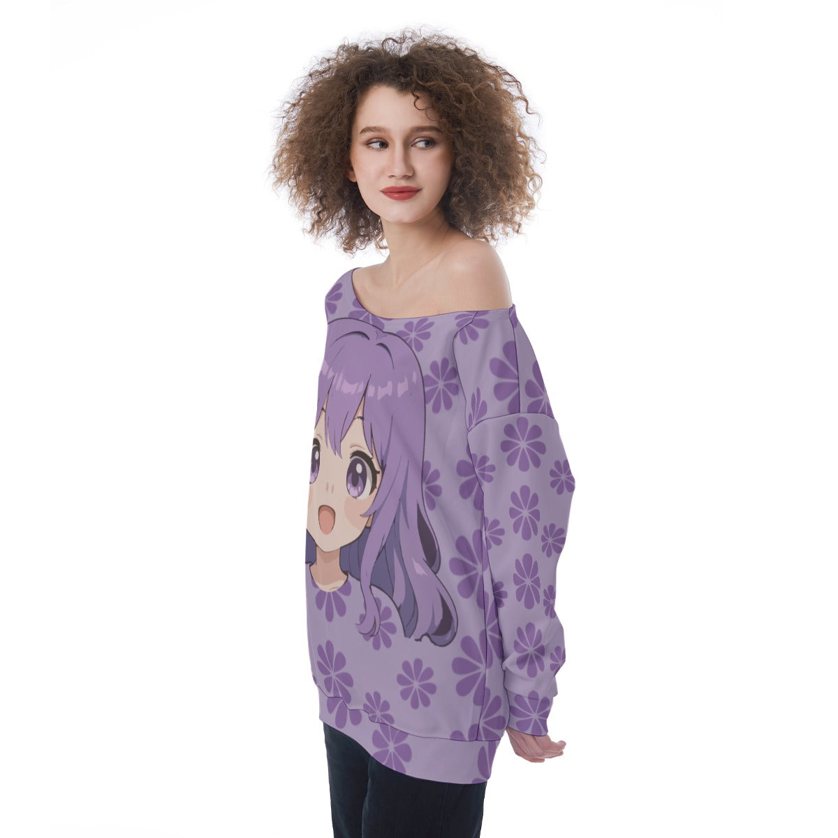 Anime Women's Oversized Off-Shoulder Sweatshirt - Scuba Fabric | All Seasons