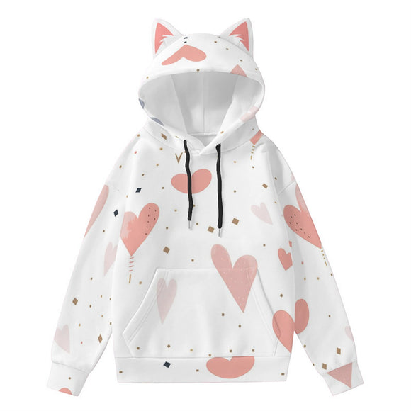 Kawaii Heaven Women's Cute Cat Ear Hoodie with Decorative Ears - Transfer Print