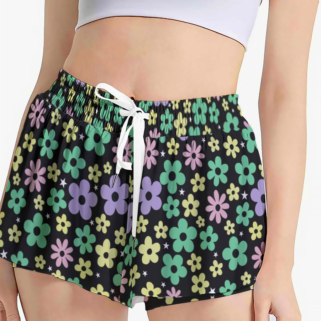Kawaii Heaven Women's Retro Bloom Skorts with 70s Flower Power Vibes