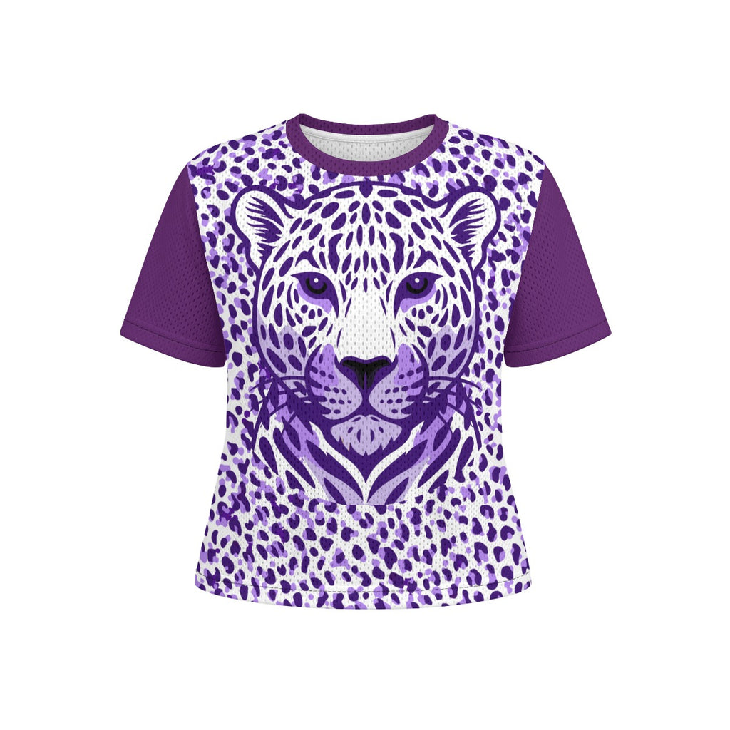 Purple Leopard Portrait Mesh T-Shirt