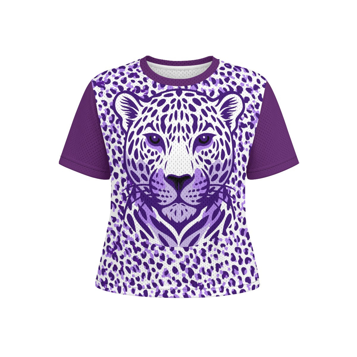 Purple Leopard Portrait Mesh T-Shirt