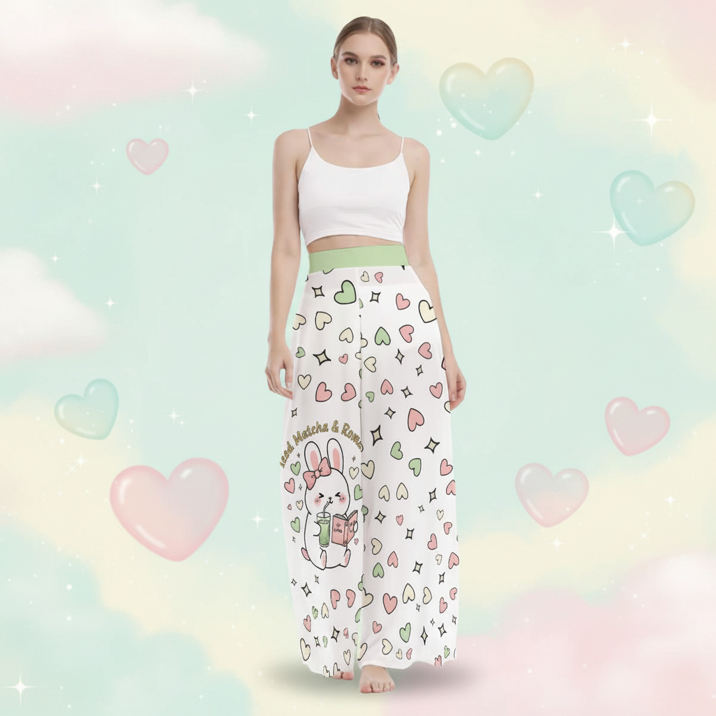 Cute Bunny Wide Leg Pants – Kawaii Heart High Waist Trousers
