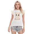 Kawaii Bunny Blouse with Ruffle Collar - Cute Rabbit Print Women's Top, Pastel Aesthetic Fashion
