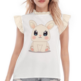 Kawaii Bunny Blouse with Ruffle Collar - Cute Rabbit Print Women's Top, Pastel Aesthetic Fashion