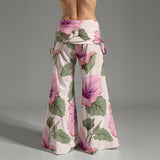 Floral Wide Leg Pants – High Waist Pink Flower Boho Trousers