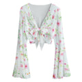 Kawaii Heaven Women's Mesh Lace-Up Bell Sleeve Blouse, Elegant Chic Summer Style