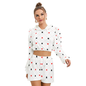 Kawaii Heaven Women's Queen of Hearts Brush Back Micro Fleece Hoodie & Shorts Set