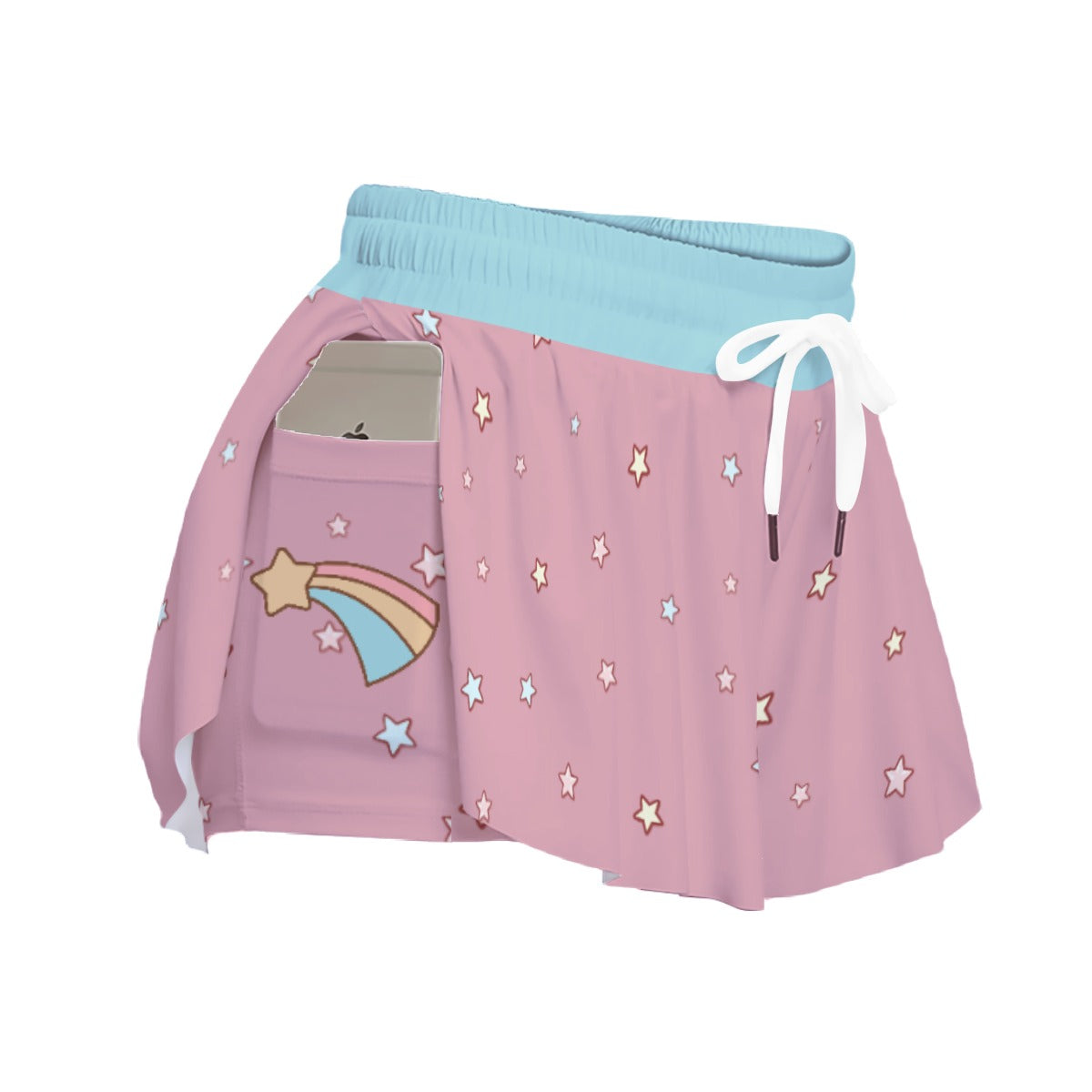 Kawaii Heaven Women's Rainbow Star Print Active Skort with Built-in Shorts