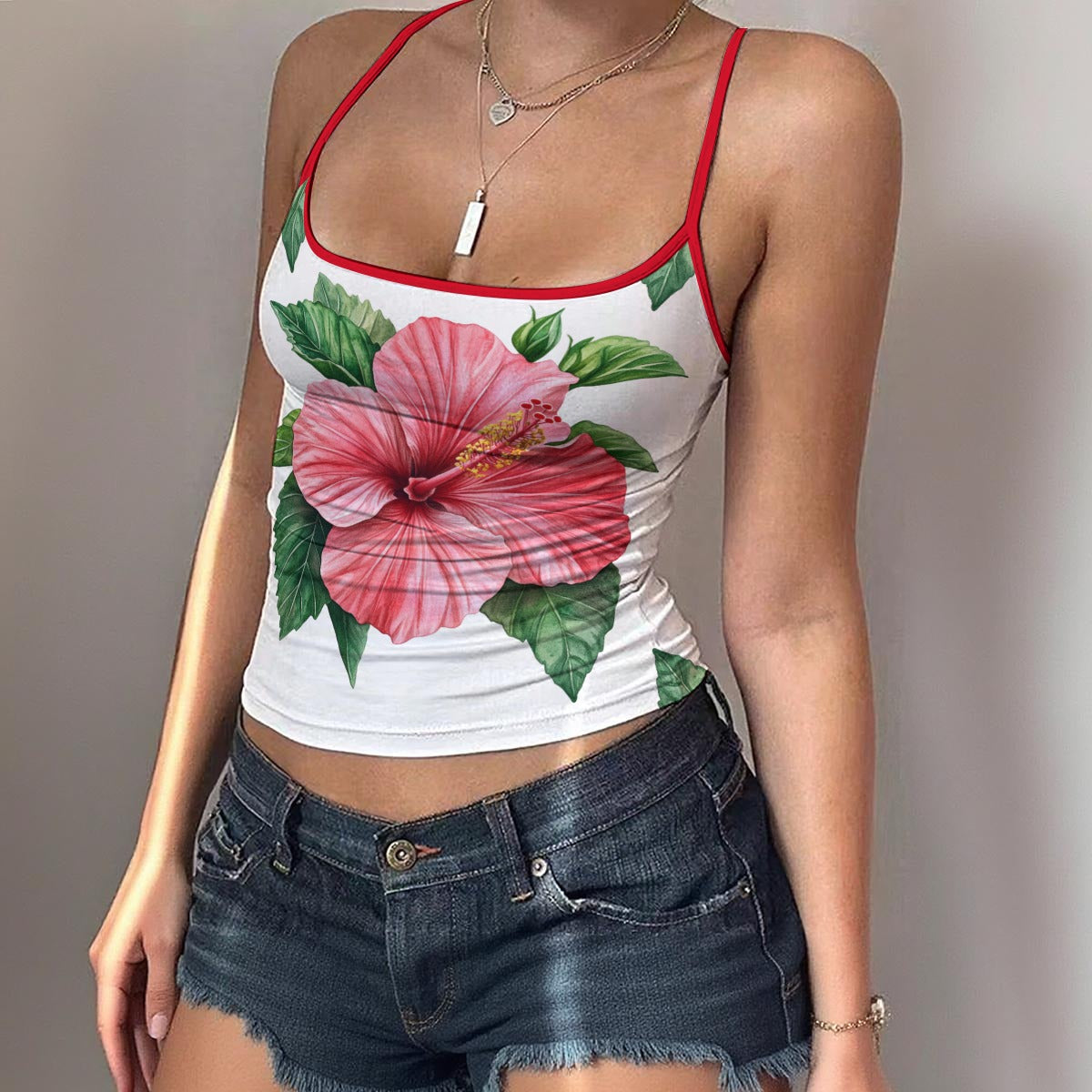 Hibiscus Cami Top – Floral Spaghetti Strap Summer Tank