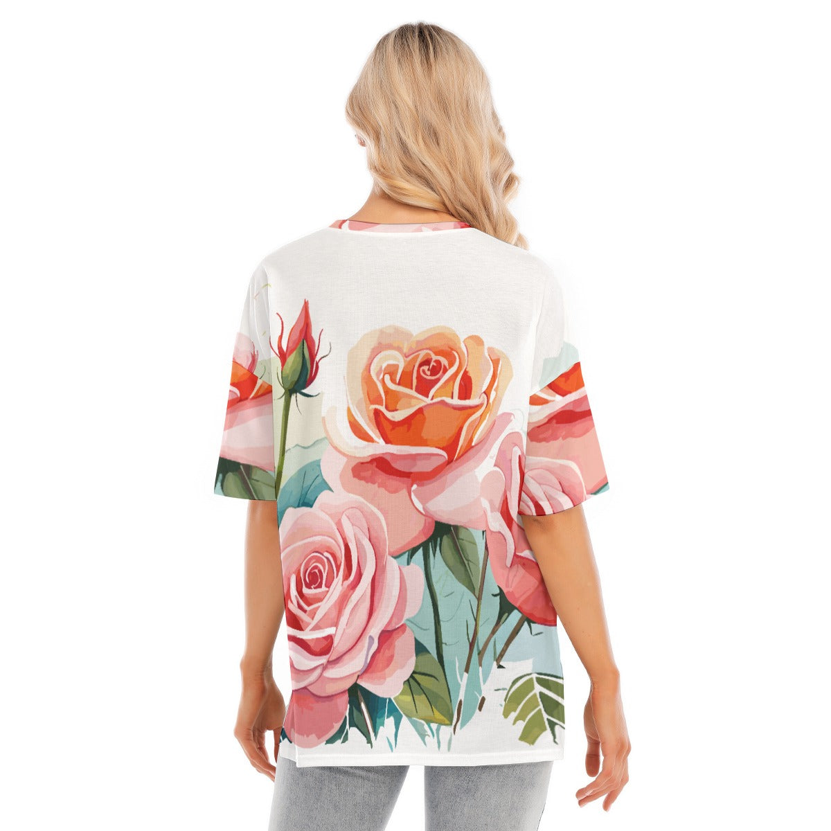 Women's Rose Garden Short Sleeve Hem Split Tee | Oversized Crew Neck Jersey T-Shirt