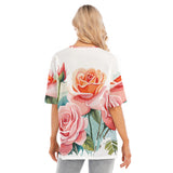 Women's Rose Garden Short Sleeve Hem Split Tee | Oversized Crew Neck Jersey T-Shirt