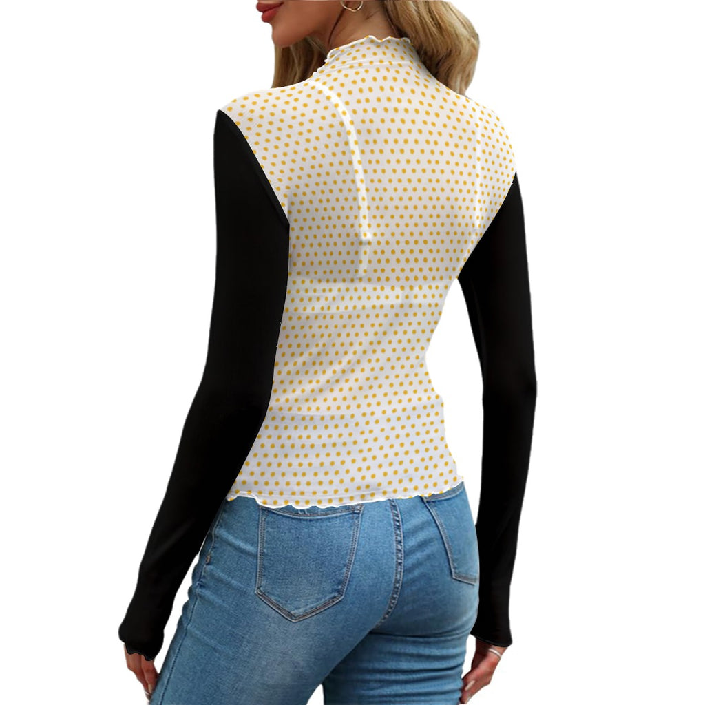 Kawaii Heaven Women's Long Sleeve Mesh T-Shirt - Cute Panda & Polka Dot Print