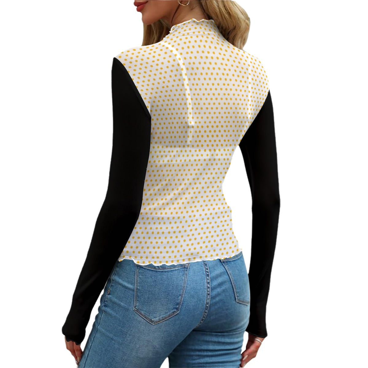 Kawaii Heaven Women's Long Sleeve Mesh T-Shirt - Cute Panda & Polka Dot Print