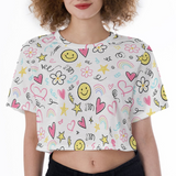 Kawaii Smiley Face Crop Top – Cute Cartoon Print Cropped T-Shirt