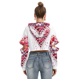 Heart Print Crop Hoodie – Cozy Cropped Hoodie with Drawstring