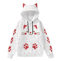 Kawaii Heaven Women's Cat Ear Hoodie with Red Paw Print Design