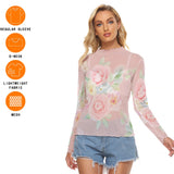 Women's Sheer Floral Mesh T-Shirt | Lightweight Breathable Long Sleeve Blush Rose