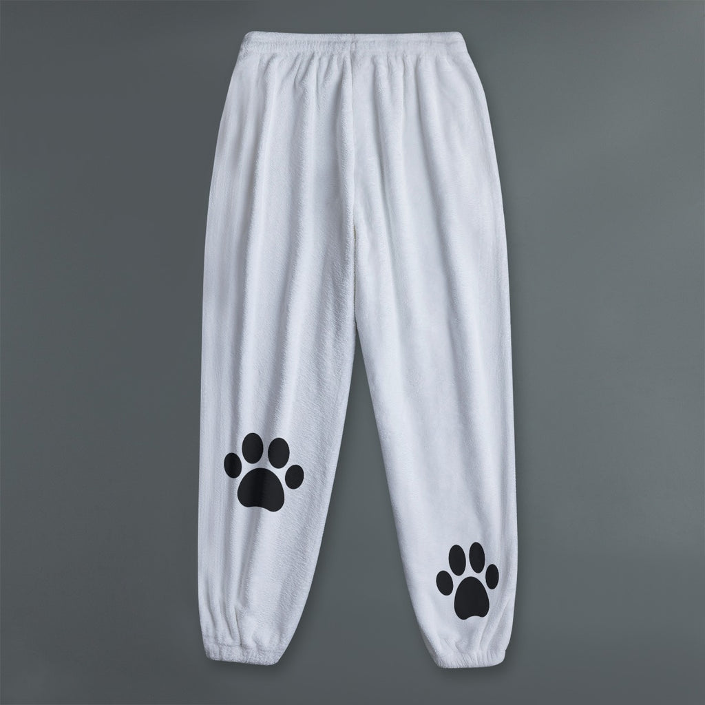 Cute Black Cat Fleece Joggers – Kawaii Paw Print Lounge Pants