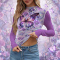 Purple Butterfly Skull Mesh Top – Gothic Fairycore Long Sleeve Shirt