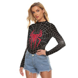 Kawaii Heaven Women's Mesh T-shirt - Spider Queen Print, Black Web with Red Spider
