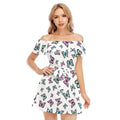 Kawaii Heaven Women's Off-Shoulder Ruffle Dress with Lotus Lace, Feminine & Whimsical