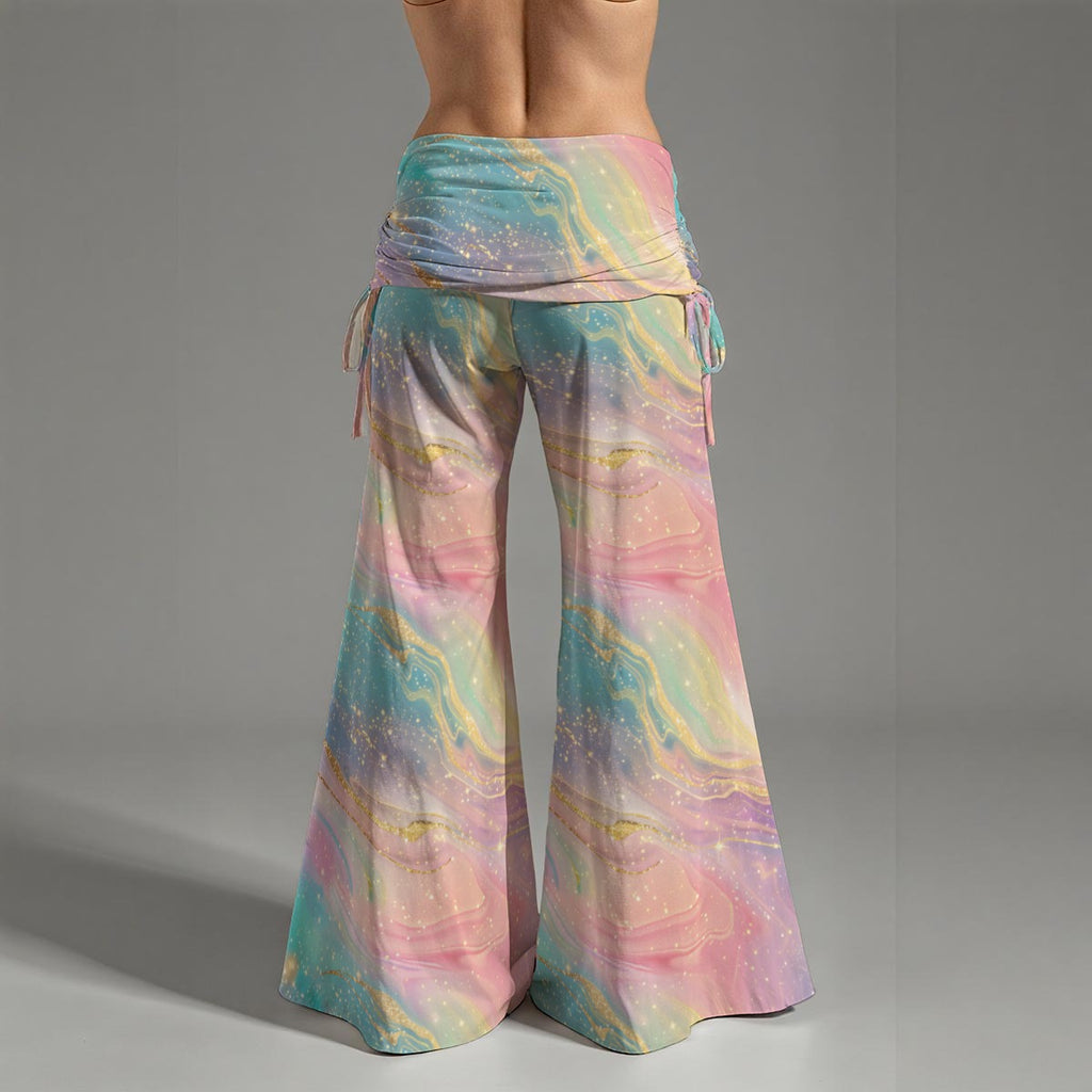 Pastel Galaxy Wide Leg Pants – High Waist Flowy Boho Trousers