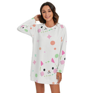 Kawaii Cat Polka Dot Women's Round Neck Raglan Sleeve Sweater