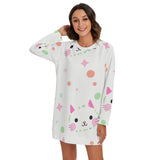 Kawaii Cat Polka Dot Women's Round Neck Raglan Sleeve Sweater