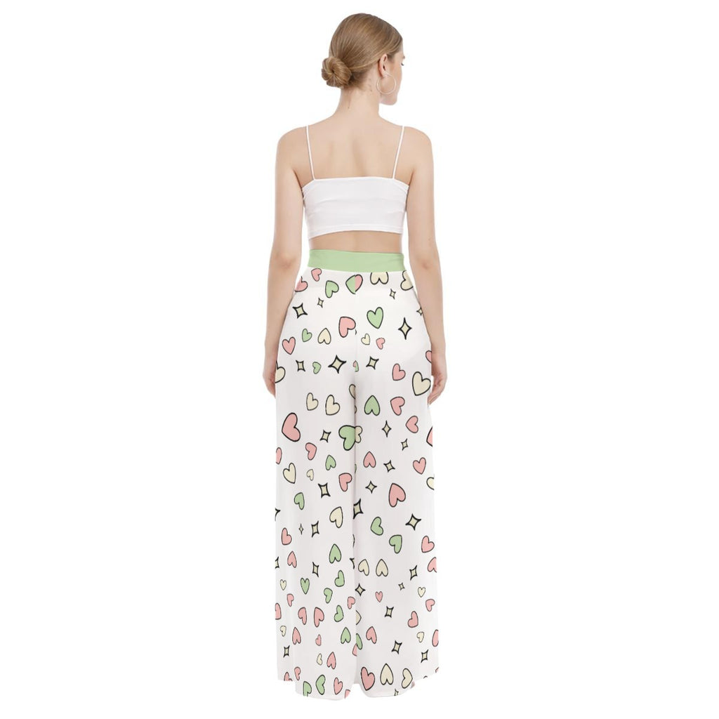 Cute Bunny Wide Leg Pants – Kawaii Heart High Waist Trousers