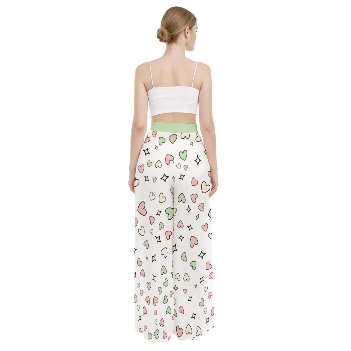 Cute Bunny Wide Leg Pants – Kawaii Heart High Waist Trousers