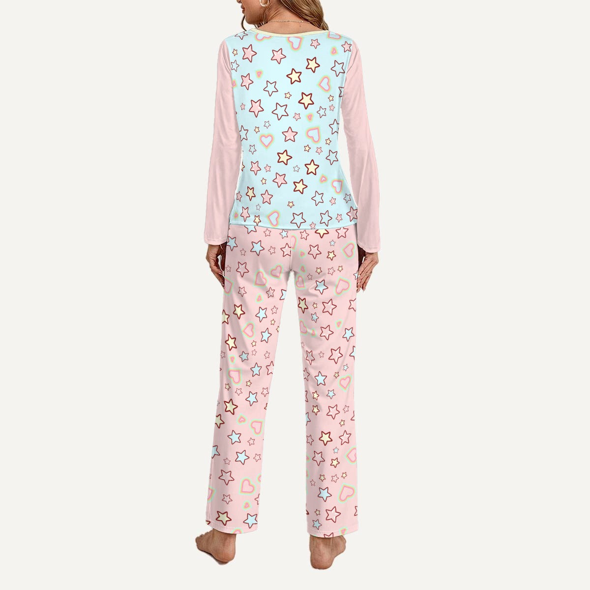 Pastel Star Pajama Set – Cute Pink Blue Loungewear Set